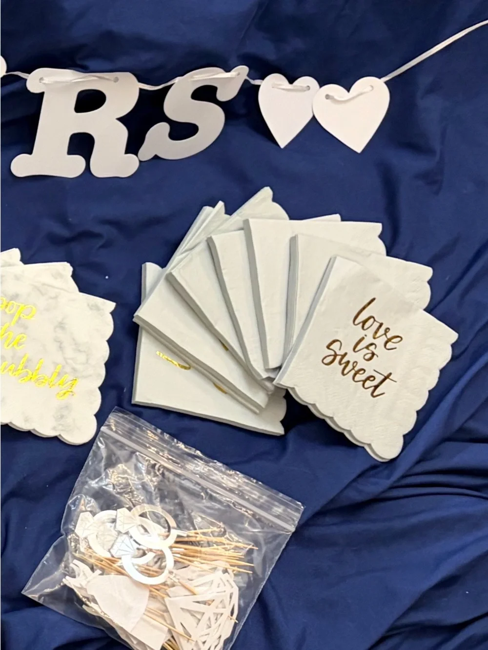 White 'Miss to Mrs' Bridal Party Banner & Rose Gold Bachelorette Signs